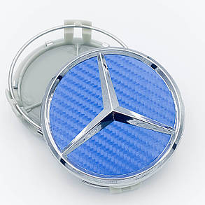 Ковпачки (заглушки) на диски Mercedes Benz (Мерседес) 75 мм Карбон-Синій, фото 2