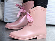 Гумові чоботи жіночі кольору пудри з стрічкою