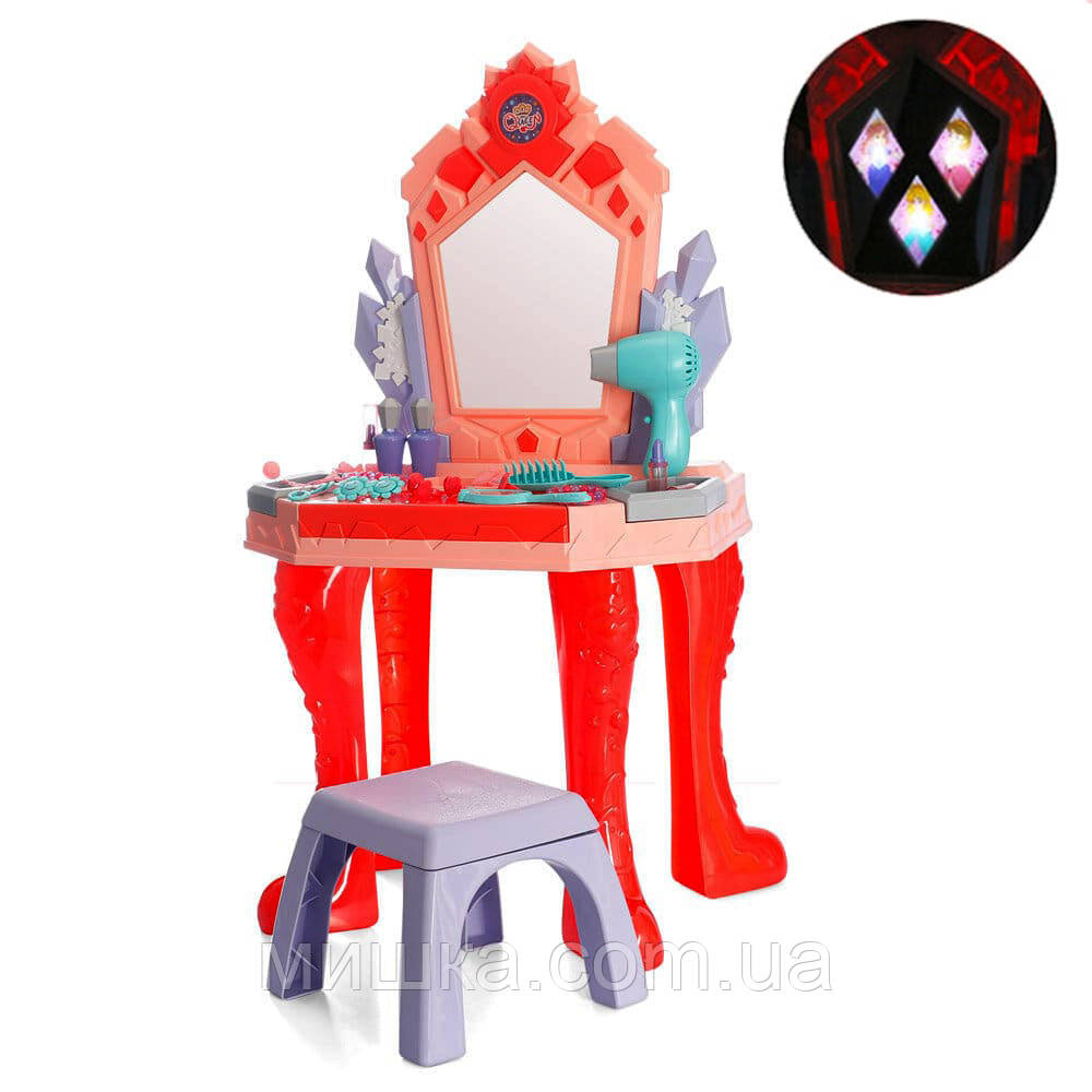 Дитячий туалетний косметичний столик-трюмо h=75 см, зі стільчиком 661-133, звук, фен, прикраси