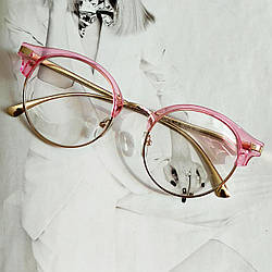 Жіночі круглі іміджеві очки у рожевій оправі