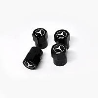 Защитные металлические колпачки на ниппель, золотник автомобильных колес с логотипом Mersedes - черные