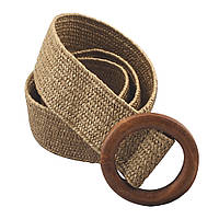 Эластичный плетеный пояс с деревянной пряжкой для женщин - Коричневый