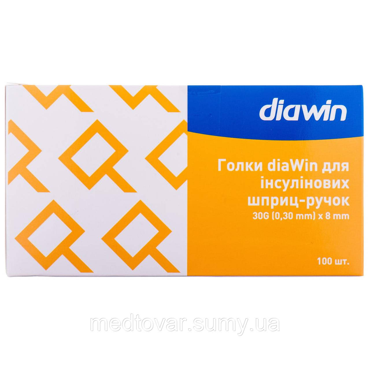 Голки для інсулінових шприц-ручок diaWin — 8 мм, 100 шт.
