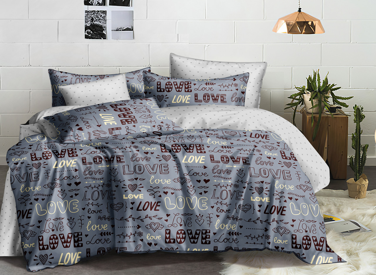 Комплект постільної білизни сімейний з сатину Grey Love 150х220 см