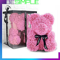 Мишка из роз 40 см в подарочной упаковке, Мишка из цветов Розовый! Качественный