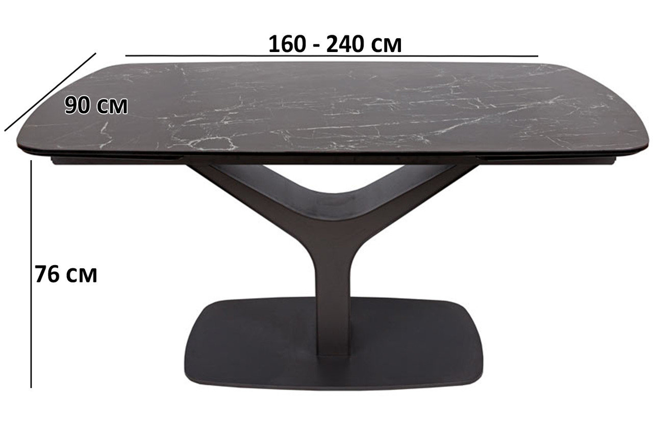 Стіл розсувний керамічний Vulcan Oval 160-240х90см чорний під мармур на одній ніжці у вітальню, фото 1