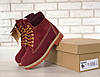 Жіночі зимові черевики Timberland 6 Inch Premium Тімберленд Преміум бордові натуральний нубук, хутро 36-41, фото 8