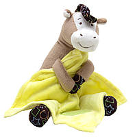Мягкая игрушка лошадка с желтым одеялом, 19 см, бежевый, полиэстер