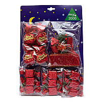Набір ялинкових іграшок - новорічний, 14 шт, 26*38 см, червоний, текстиль (470594)