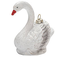 Новогодняя елочная игрушка фигурка Лебедь, 9,5 см, белый, пластик