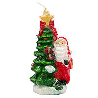 Свечка Елочка и Дед Мороз, 5,7x4x10 см, зеленый с красным, воск