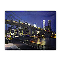 Светящаяся картина ночной город с подсвечиваемым мостом, 5 LЕD ламп, 30x40 см