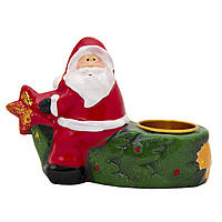 Подсвечник Дед Мороз с елкой, зеленый с красным, керамика