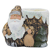 Подсвечник Дед Мороз со свечкой, 8,2x5,8x7,2 см, белый с коричневым, керамика