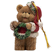 Декоративная фигурка Медведь с венком, 6 см, коричневый, полистоун