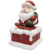 Декоративная фигурка Дед Мороз на трубе с мешком, 24,8x16x16 см, красный с белым, керамика