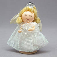 Новогодняя елочная игрушка фигурка Ангелочек со снежинкой в руках, 10 см, белый, текстиль