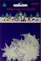Новогоднее украшение лист со светящимися наклейками, 15x10 см, белый, ПВХ