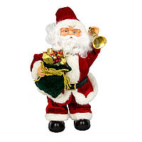 Новогодняя сувенирная фигурка Дед Мороз в красной шубе с мешком подарков и звоночком, интерактивный, 36 см