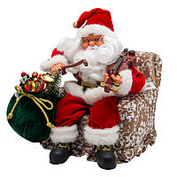 Новогодняя сувенирная фигурка Дед Мороз в красной шубе, с подарками и скрипкой, интерактивный, 30 см,