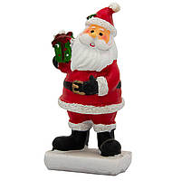 Декоративная фигурка Дед Мороз с подарком в правой руке, 11 см, красный с белым, полистоун