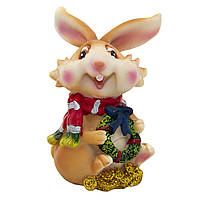 Декоративная фигурка Кролик с шарфом и венком, 12,5x7x6 см, бежевый, керамика