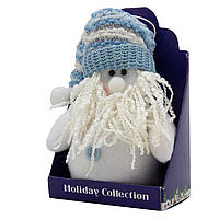 Елочная игрушка мягкая Белый Дед Мороз в голубой шапке, 14 см, белый, текстиль