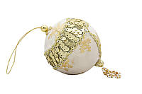 Елочная игрушка шар из ткани с блестками, D 10 см, золотистый, текстиль