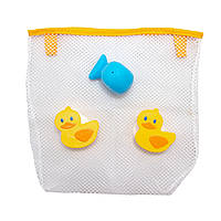 Іграшка для купання Ігровий набір для купання сумка-каченя для ванної кімнати DEVIK Baby, 18х19 см, жовтий, синій, пластик (5070)