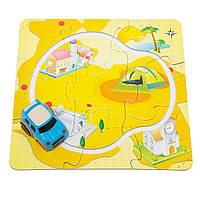 Игрушка заводная желтый трек-пазл Aohua с машинкой 4 см, 17x17 см, голубой, пластик