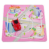 Игрушка заводная розовый трек-пазл Aohua с машинкой 4 см, 17x17 см, красный, пластик