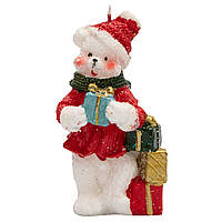 Свечка Медведь с подарком, 5,2x5,3x9,3 см, белый с красным, воск