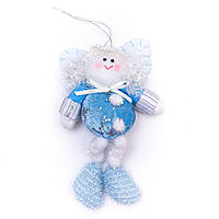 Елочная игрушка мягкая на подвеске Ангел, 15 см, голубой, текстиль