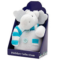Елочная игрушка мягкая фигурка Белый лось с голубым шарфом, 9 см, белый, войлок