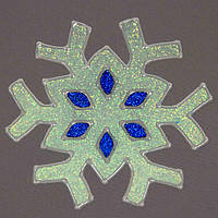 Новогоднее украшение наклейка на окно снежинка, 20x20 см, зеленый, синий, ПВХ