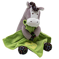 Мягкая игрушка лошадка с зеленым одеялом, 19 см, серый, полиэстер