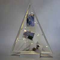 Светодиодная декорация, коллаж с прищепками деревянный треугольник для 3 фото, 38,5 см, 2 АА, белый