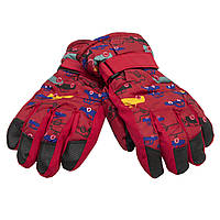 Водоотталкивающие детские лыжные перчатки, размер 14, красный, плащевка, флис, синтепон