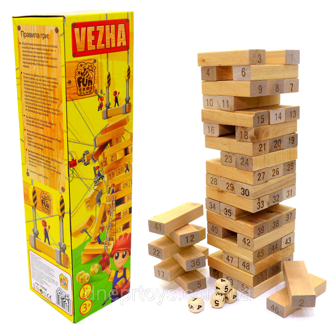 Настільна гра вежа (Вежа) Vega (Вега). Версія гри Дженга 54 деталі