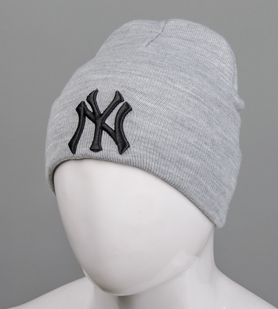 Шапка молодіжна з вишивкою NY (m33), Світло-сірий, фото 1