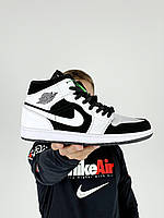 Кроссовки Nike Air Jordan 1 Retro. Найк Аир Джордан бело-чёрные (кожа - нубук)