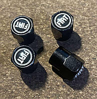Защитные металлические колпачки на ниппель, золотник автомобильных колес с логотипом Fiat Фиат - черные