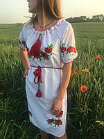Красиве біле жіноче плаття вишиванка з коротким рукавом " Маки", розмір 44,46,48