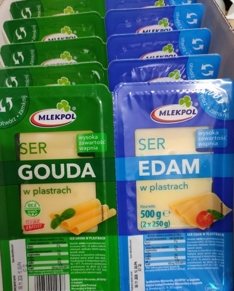 Сыр нарезанный твердый Ser Gouda & Edam Mlekpol Спайка из двух сыров Гауда и Эдам 2*250 г Польша - фото 6 - id-p1471304560