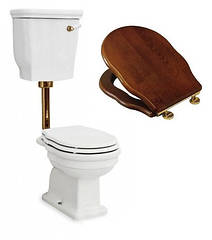 Унітаз Retro бачок на трубі з дерев'яним сидінням золото Hermitage Artceram