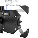 Бездротова зарядка + USB QC3.0 Мото тримач телефону на кермо дзеркало, фото 7