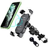 Бездротова зарядка + USB QC3.0 Мото тримач телефону на кермо дзеркало, фото 10