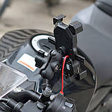 Бездротова зарядка + USB QC3.0 Мото тримач телефону на кермо дзеркало, фото 3