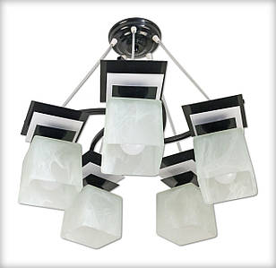 Підвісна люстра на 5 плафонів чорно-біла для великої кухні, дитячої, спальні Айстра/5