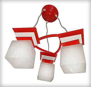 Підвісна люстра сучасна на 3 плафони для великої кухні, дитячої, спальні Астра/3 червоно-біла